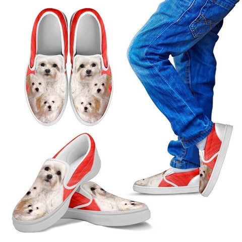 Bolognese Dog Print Slip Ons For Kids- Express Shipping-Paww-Printz-Merchandise
