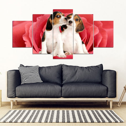 Cute Beagle On Red Rose Print- Piece Framed Canvas- Free Shipping-Paww-Printz-Merchandise