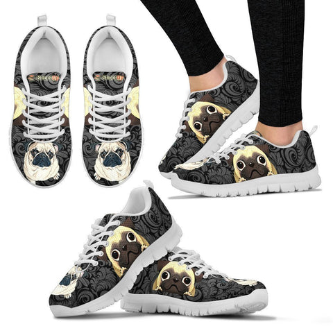 Pug On Black-Women's Running Shoes-Free Shipping-Paww-Printz-Merchandise