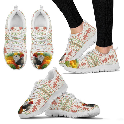 Yellow and Green Macaw Parrot Print Christmas Running Shoes For Women-Free Shipping-Paww-Printz-Merchandise