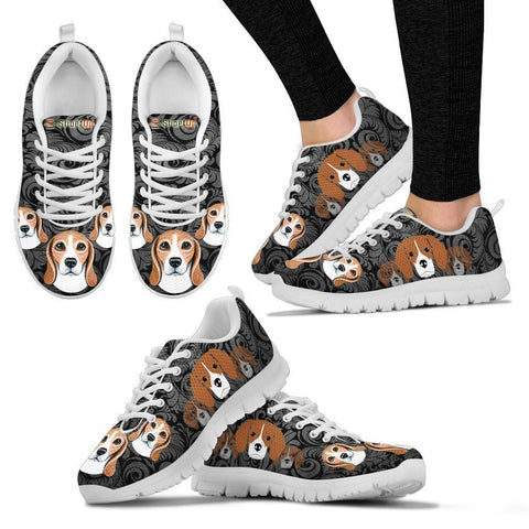 Beagle On Black-Women's Running Shoes-Free Shipping-Paww-Printz-Merchandise