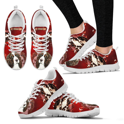 English Springer Spaniel On Red-Women's Running Shoes-Free Shipping-Paww-Printz-Merchandise