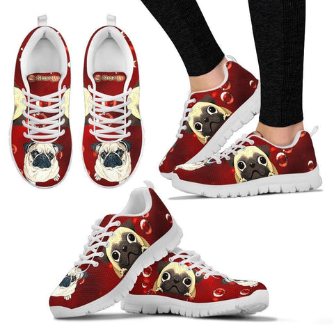 Pug On Red-Women's Running Shoes-Free Shipping-Paww-Printz-Merchandise