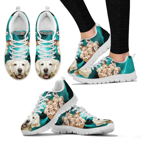 Golden Retriever On Deep Skyblue Print Running Shoes For Women- Free Shipping-Paww-Printz-Merchandise