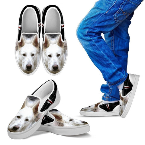 White Shepherd Print Slip Ons For Kids- Express Shipping-Paww-Printz-Merchandise
