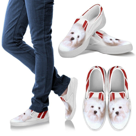 White Lowchen Print Slip Ons For Women- Express Shipping-Paww-Printz-Merchandise