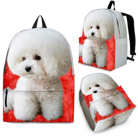 Bichon Frise On Red Fur Print Backpack- Express Shipping-Paww-Printz-Merchandise