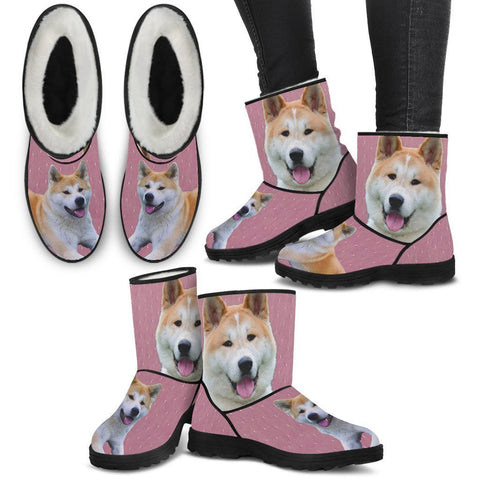Cute Akita Print Faux Fur Boots For Women-Free Shipping-Paww-Printz-Merchandise