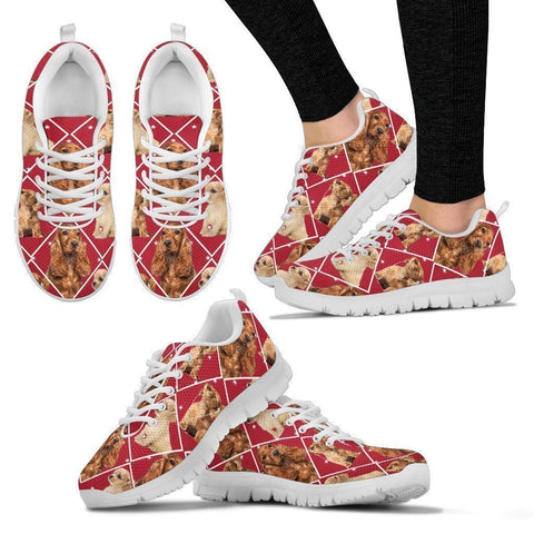 Cocker Spaniel Dog In Red Boxes Print Running Shoes For Women-Free Shipping-Paww-Printz-Merchandise
