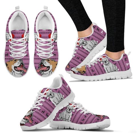 Bulldog Print Christmas Running Shoes For Women-Free Shipping-Paww-Printz-Merchandise