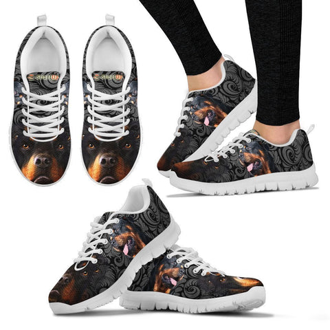 Rottweiler On Black-Women's Running Shoes-Free Shipping-Paww-Printz-Merchandise