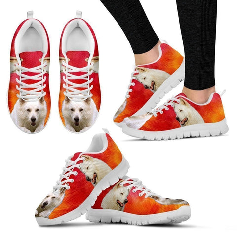 White Shepherd Print Sneakers For Women (White/Black)- Express Shipping-Paww-Printz-Merchandise