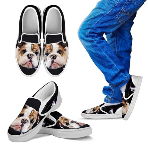 Bull Dog Print Slip Ons For Kids- Express Shipping-Paww-Printz-Merchandise