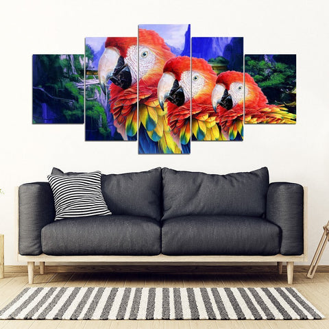 Scarlet Macaw Parrot Print 5 Piece Framed Canvas- Free Shipping-Paww-Printz-Merchandise