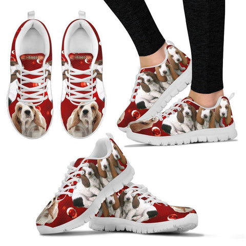 Basset Hound On Red-Women's Running Shoes-Free Shipping-Paww-Printz-Merchandise