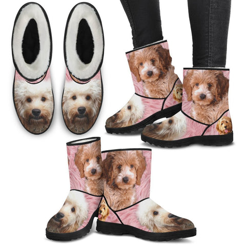 Cockapoo Print Faux Fur Boots For Women- Free Shipping-Paww-Printz-Merchandise