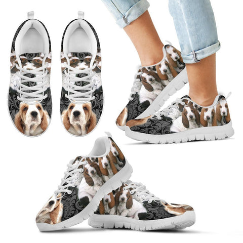 Basset Hound On Black-Kid's Running Shoes-Free Shipping-Paww-Printz-Merchandise