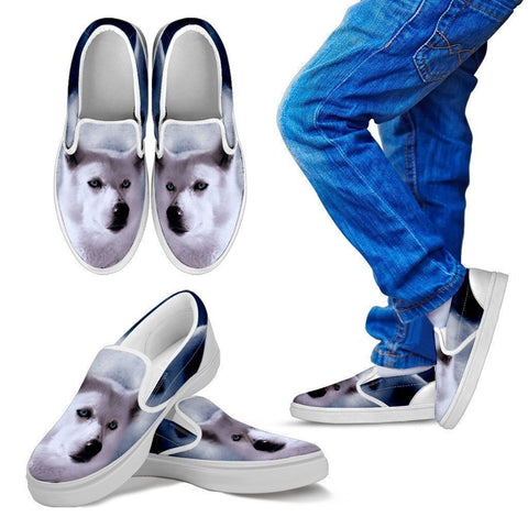White Husky Print Slip Ons For Kids- Express Shipping-Paww-Printz-Merchandise