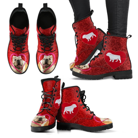 Valentine's Day Special- Bulldog On Red Print Boots For Women-Free Shipping-Paww-Printz-Merchandise