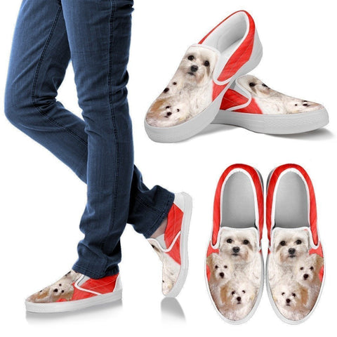 Bolognese Dog Print Slip Ons For Women- Express Shipping-Paww-Printz-Merchandise