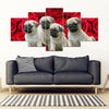 Cute Pug Puppies On Red Rose Print- 5 Piece Framed Canvas- Free Shipping-Paww-Printz-Merchandise