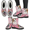 Bulldog Print Faux Fur Boots For Women-Free Shipping-Paww-Printz-Merchandise