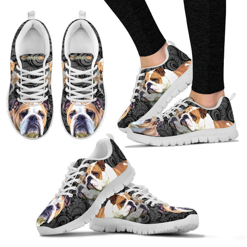 Bulldog On Black-Women's Running Shoes-Free Shipping-Paww-Printz-Merchandise