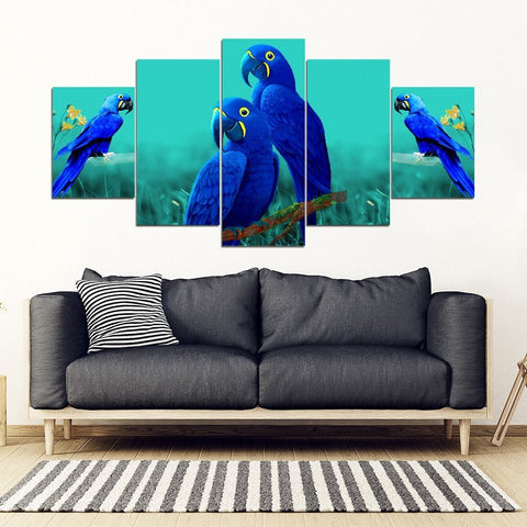 Lovely Hyacinth Macaw Parrot Print 5 Piece Framed Canvas- Free Shipping-Paww-Printz-Merchandise