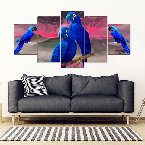 Hyacinth Macaw Parrot Print 5 Piece Framed Canvas- Free Shipping-Paww-Printz-Merchandise