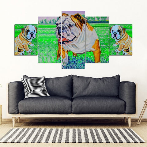 Bulldog Art Print 5 Piece Framed Canvas- Free Shipping-Paww-Printz-Merchandise