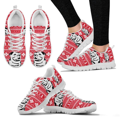 Cute Bulldog2 Print Christmas Running Shoes For Women- Free Shipping-Paww-Printz-Merchandise