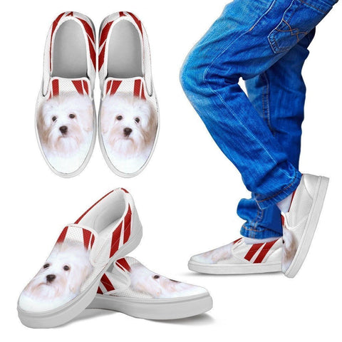 White Lowchen Print Slip Ons For Kids- Express Shipping-Paww-Printz-Merchandise