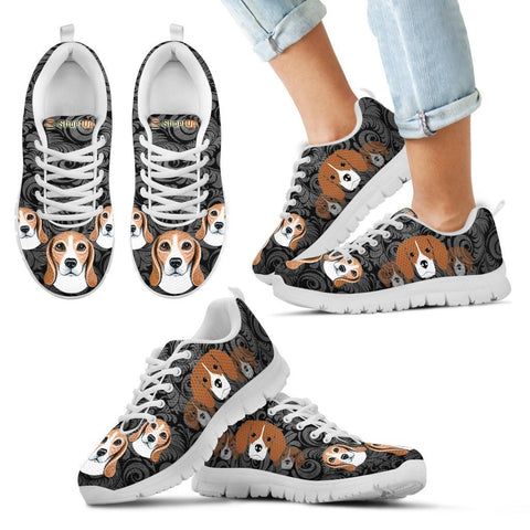 Beagle On Black-Kid's Running Shoes-Free Shipping-Paww-Printz-Merchandise
