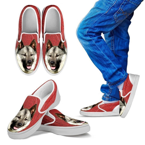 Norwegian Elkhound Dog Print Slip Ons For Kids-Express Shipping-Paww-Printz-Merchandise