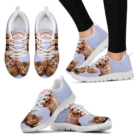 Abyssinian Cat Print (White/Black) Running Shoes For Women-Free Shipping-Paww-Printz-Merchandise