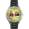 Cute Basset Hound On Christmas Arizona Silver Wrist Watch-Free Shipping