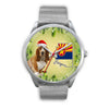 Cute Basset Hound On Christmas Arizona Silver Wrist Watch-Free Shipping