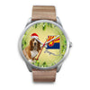 Cute Basset Hound On Christmas Arizona Silver Wrist Watch-Free Shipping