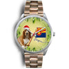 Cute Basset Hound On Christmas Arizona Silver Wrist Watch-Free Shipping
