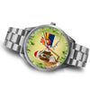 Cute Basset Hound On Christmas Arizona Silver Wrist Watch-Free Shipping