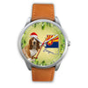 Cute Basset Hound On Christmas Arizona Silver Wrist Watch-Free Shipping
