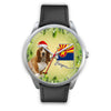 Cute Basset Hound On Christmas Arizona Silver Wrist Watch-Free Shipping