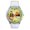 Cute Basset Hound On Christmas Arizona Silver Wrist Watch-Free Shipping