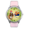 Cute Basset Hound On Christmas Arizona Silver Wrist Watch-Free Shipping