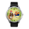 Cute Basset Hound On Christmas Arizona Silver Wrist Watch-Free Shipping