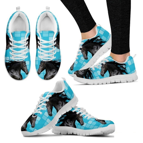 Andalusian Horse Print (Black/White) Running Shoes For Women-Free Shipping-Paww-Printz-Merchandise