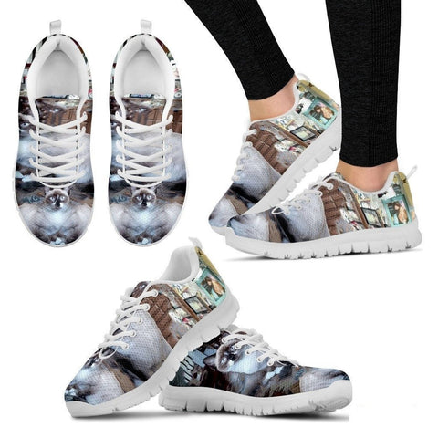 White Cat Print Shoe For Women- Free Shipping-Paww-Printz-Merchandise