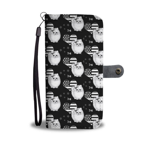 Pomeranian Dog Black White Patterns Print Wallet Case-Free Shipping (For Pomeranian Lovers)