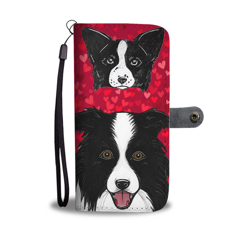 Border Collie Dog On Red Print Wallet Case-Free Shipping