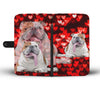 Bulldog On Red Hearts Print Wallet Case-Free Shipping